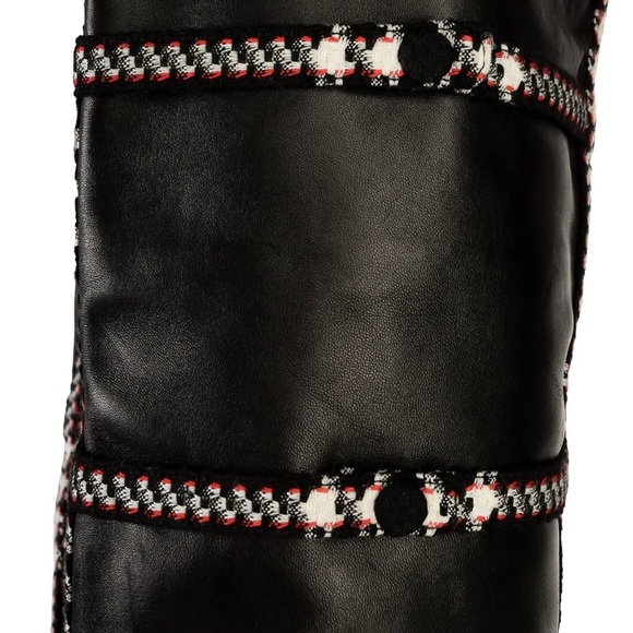 💯Vintage CHANEL Black Lambskin Leather Tweed Heel Thigh High Boots - Picture 7 of 8